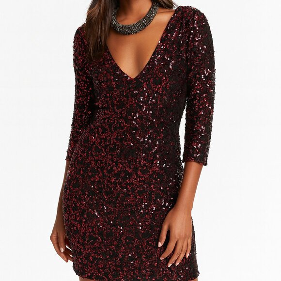 Express Bodycon Sequin Dress Fully Lined Red/Black Size 2 NWT - Picture 1 of 8